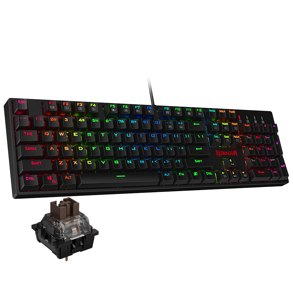 Redragon K582 SURARA RGB LED Backlit Mechanical Gaming Keyboard with104 Keys, Tactile and Low-Noise Brown Switches