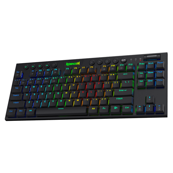 Redragon K621 Horus TKL Wireless RGB Mechanical Keyboard, 5.0 BT/2.4 Ghz/Wired Three Modes 80% Ultra-Thin Low Profile Bluetooth Keyboard w/Dedicated Media Control & Linear Red Switches