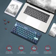 Redragon K632 PRO Noctis 60% Wireless RGB Mechanical Keyboard, Bluetooth/2.4Ghz/Wired Tri-Mode Ultra-Thin Low Profile Gaming Keyboard w/No-Lag Connection, Dedicated Media Control & Linear Red Switch