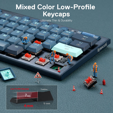 Redragon K632 PRO Noctis 60% Wireless RGB Mechanical Keyboard, Bluetooth/2.4Ghz/Wired Tri-Mode Ultra-Thin Low Profile Gaming Keyboard w/No-Lag Connection, Dedicated Media Control & Linear Red Switch