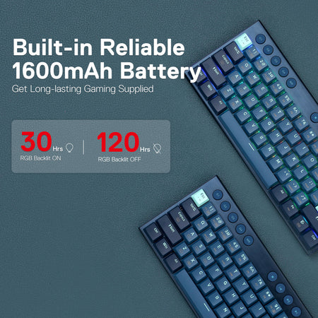 Redragon K632 PRO Noctis 60% Wireless RGB Mechanical Keyboard, Bluetooth/2.4Ghz/Wired Tri-Mode Ultra-Thin Low Profile Gaming Keyboard w/No-Lag Connection, Dedicated Media Control & Linear Red Switch